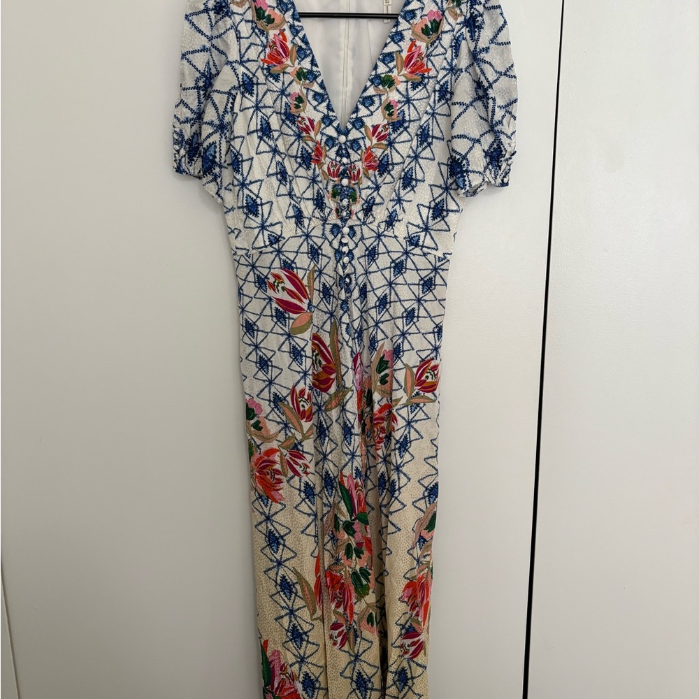 SALONI Blue and Red Floral Maxi Dress